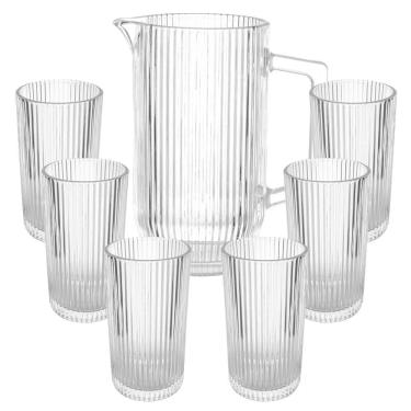 Imagem de Jogo de Copos e Jarra de Vidro Transparente Graffiato 7 peças - Hauskraft