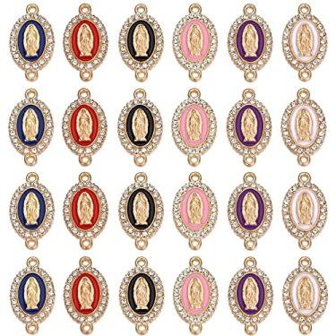 Imagem de 60 peças de cores mistas Virgin Mary Link Miraculous Medal Esmalte Liga Strass Nossa Senhora Crucifixo Conexão para Fazer Joias