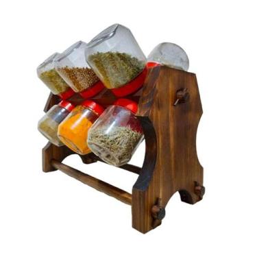 Imagem de Porta Temperos Giratório 12 Potes 240ml Madeira - FD25