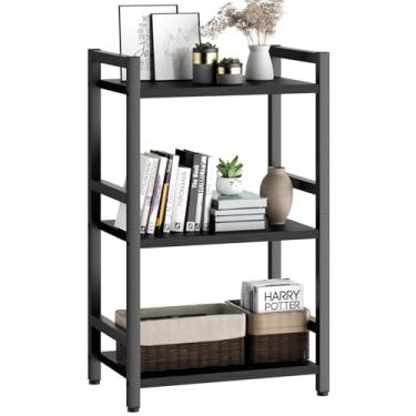 Imagem de RAGIFEN Prateleira de livros, estante de 3 camadas com moldura de aço, estante de livros estreitas, organizador de armazenamento para CD e filmes, prateleiras abertas para sala de estar, escritório em