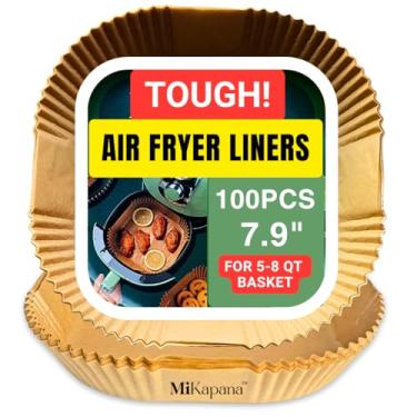 Imagem de Forros de papel pergaminho descartáveis para fritadeira a ar – antiaderentes, seguros para alimentos, à prova d'água, à prova de óleo, acessórios para fritadeira a ar para assar, fritadeira a ar de