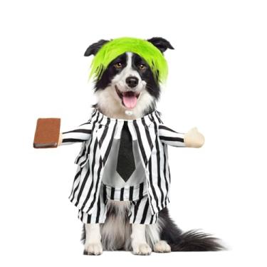 Imagem de DELIFUR Fantasia engraçada de cachorro de Halloween - Roupas de fantasia adorável para gatos, cosplay, roupa para cães médios, roupa divertida ajustável (terno, grande)