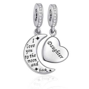 Imagem de LuxglitterLin Pingente correspondente Daughter I Love You to the Moon and Back compatível com pulseira Pandora para presenteá-la
