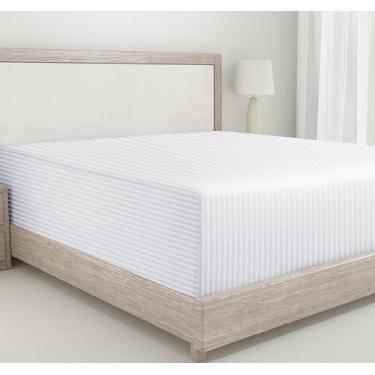 Imagem de California Design Den Lençol Queen natural 100% algodão - cetim macio de 400 fios, lençol Queen com bolso profundo, elástico, legal e durável - branco listrado