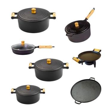 Imagem de Jogo Cozinha 8 Panelas de Ferro Fundido Cozinha Mineira Antiaderente -