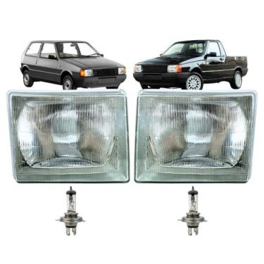 Imagem de Par Farol Para Fiat Uno Fiorino 1984 A 1990 Lente Vidro - Nino