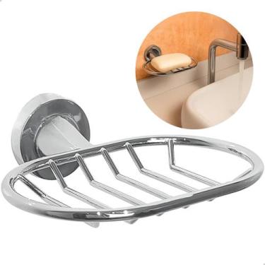 Imagem de Porta Sabonete Parede Banheiro Metal Cromado Saboneteira Redonda Vazad