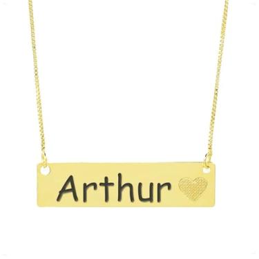 Imagem de Colar Chapinha Coração Gravação Personalizada Nome Arthur Banhado Ouro 18K - 999006156