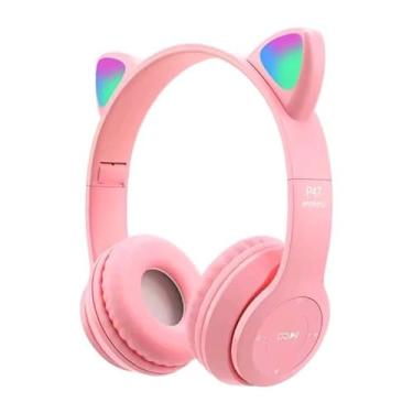 Imagem de Fones de Ouvido Bluetooth Sem Fio com Orelhas de Gato LED, Rosa, P47