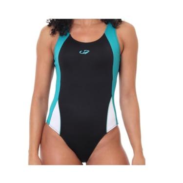 Imagem de Maiô de Helanca Com Detalhes Sustentação para Natação e Hidroginástica, Feminino, Hammerhead, Preto/Turquesa/Branco, PP