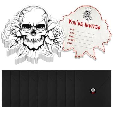 Imagem de Marspark Cartão de papel de convite de aniversário gótico crânio com envelopes e adesivos casamento aniversário despedida de solteira convites suprimentos de festa para chá de bebê meninas