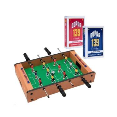 Imagem de Kit Mesa de Pebolim Madeira 51cm Zippy Toys com 2 Baralhos Copag 139 A