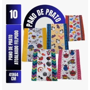 Imagem de Kit Com 10 - Pano De Prato - Copa Felpudo Atoalhado - Estampas Variada