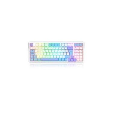Imagem de Teclado Sem Fio Mecânico Gamer Redragon Gloria Pro, Switch Marrom, USB e Bluetooth, ABNT2, Branco - K664WBP-RGB-PRO (PT-BUMBLEBEE)