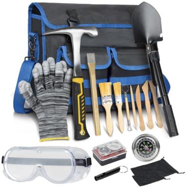 Imagem de LASUK Kit de 18 peças de martelo de palheta de rocha geológica, ferramenta de equipamento de mineração e prospecção de ouro, incluindo martelo de 946 ml e conjunto de 3 peças de cinzéis de escavação