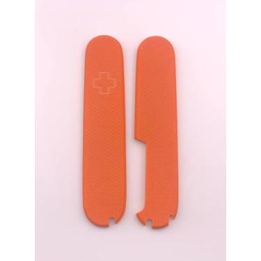 Imagem de Capas de substituição para balanças Victorinox mais alças texturizadas G10 de 91 mm com palito de dente e ranhuras para caneta esferográfica (laranja)