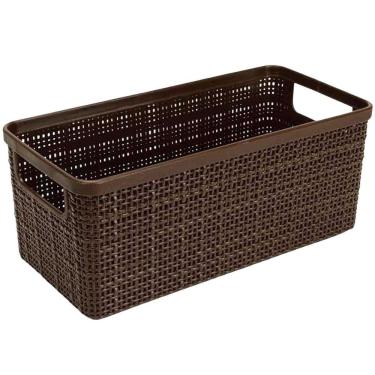 Imagem de Cesto Organizador Plástico Juta Alongado 20Cm Pequeno Marrom