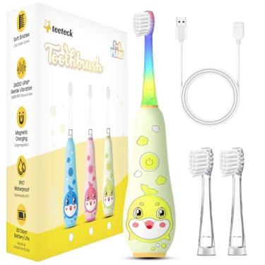 Imagem de teeteck Escovas de dentes elétricas sônicas recarregáveis, presentes para meninos e meninas (amarelo