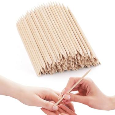 Imagem de 200 peças de palitos laranja para unhas 11,4 cm removedor de cutícula de madeira dupla face, ferramenta de manicure e pedicure para manicure e pedicure
