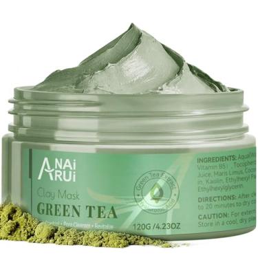 Imagem de ANAI RUI Máscara de chá verde, máscara de argila para limpeza profunda sem poros, máscara facial de chá verde removedor de cravos com caulim, aloe, colágeno, minimizador de poros, hidratante