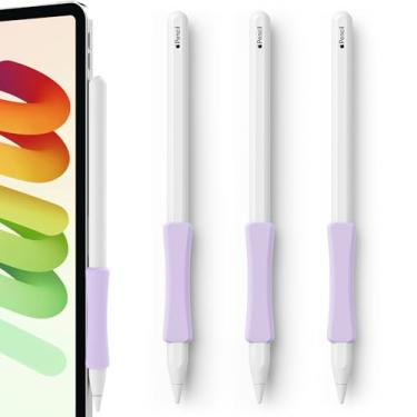 Imagem de ELETIUO Pacote com 3 cabos ergonômicos de silicone compatíveis com Apple Pencil 2nd/USB-C/Pro, capa protetora macia, capa antiderrapante para iPad Pro 11/12.9 polegadas, roxo