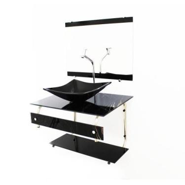 Imagem de Kit Gabinete 60Cm Cuba Quadrada Mármore Preto + Torneira - Cubas E Gab