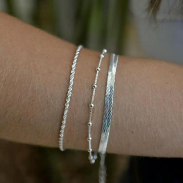 Imagem de Kit Pulseira Banhadas Prata Bolinha Laminada e Cordão Baiano - Papillo