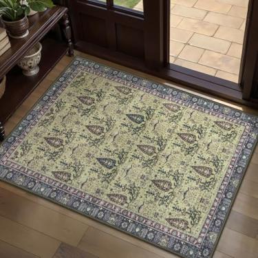 Imagem de Tapete lavável pequeno de 5 x 7 cm para entrada, vintage, boêmio, antiderrapante, para cozinha, banheiro, entrada interna, palmeira, roxo, macio, alfombra, tapete de porta para decoração de quarto e