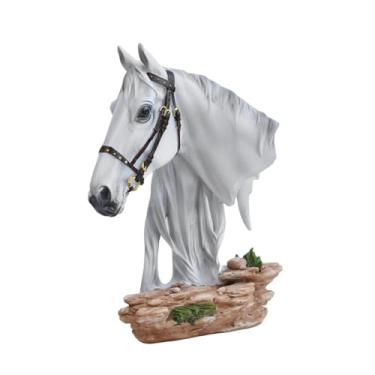 Imagem de MotiveTech Estátua de Cabeça de Cavalo, Estatueta de Resina, Decoração, Arte Colecionável, Escultura de Animal, Ornamento para Loja, Casa, Mesa, Estante, Branco, Tamanho real