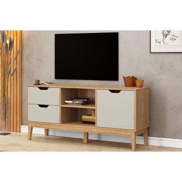 Imagem de Rack Bancada P/ Tv Até 55 Pol Mb 1096 C/ 2 Gavetas 136cm Mel/off White - Movelbento
