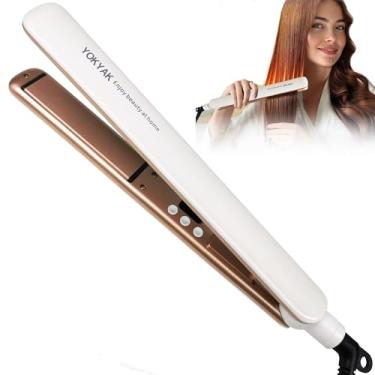 Imagem de YOKYAK Alisador de cabelo chapinha, nano titânio ultrafino de 3,5 cm, aquecimento de 10 segundos, desligamento automático, alisamento 2 em 1 e modelador de cabelo plano com visor LED transparente