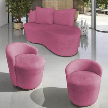 Imagem de Kit Namoradeira + 2 Poltronas Yara Orgânica Veludo Rosa - Mazzero Deco