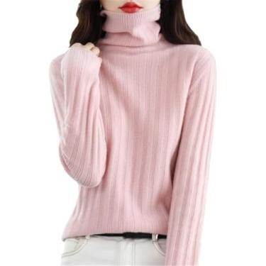 Imagem de Camisola De Malha De Gola Alta Para Senhoras De Inverno 100% Grossa Camisola De Lã Cor Sólida Camisola De Manga Comprida Para Mulheres Camisola Casual, Pink, M
