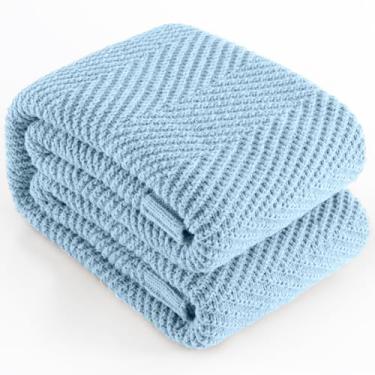 Imagem de LONG CREATE Cobertor de malha 152 cm x 203 cm, mantas de malha azul claro para cama, cobertores boho chevron super macios para sofá, cadeira de quarto, decoração texturizada, fazenda, aconchegante