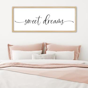 Imagem de RLWangChao Placa Sweet Dreams decoração de parede acima da cama 101,6 cm x 38,1 cm grande sobre a cama quarto principal quarto de hóspedes arte de parede emoldurada de madeira rústica grande (madeira)