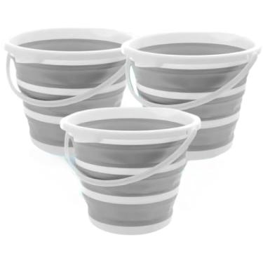 Imagem de Balde Retrátil de Silicone 10 Litros Dobrável Premium Flexível Cinza Com Alça Compacto Multiuso Cesto Lavagem Camping(3)