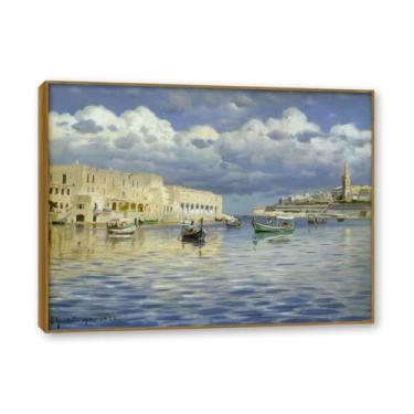 Imagem de NHLDZYH Moldura externa de teca. Famosas pinturas a óleo (paisagem 01) por Peder Mork Monsted, reprodução impressa em tela, arte de cenário para decoração de sala de estar. 40 x 50 cm - 15,8 x 19,7