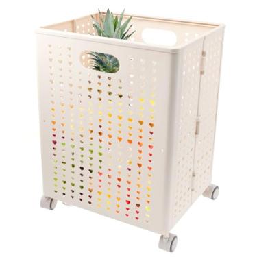 Imagem de Cesta dobrável de 50 L, caixa pequena reutilizável com alças, cesta de piquenique que economiza espaço, caixa dobrável de plástico dobrável para ambientes externos, cozinha, quarto, 38 x 30 x 50 cm