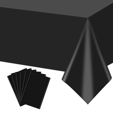 Imagem de Toalha de mesa de plástico descartável, 6 peças, toalhas de mesa de 137 x 182 cm, decorações de festa de Halloween, toalhas de mesa retangulares em massa de plástico, toalha de mesa preta para