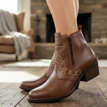 Imagem de Bota Country Feminina Botina em Couro Com Ziper Botinha Vaquejada Cava