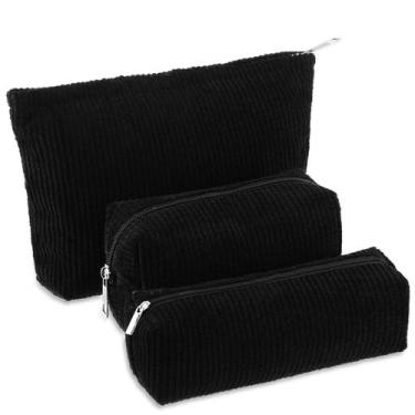 Imagem de Conjunto de bolsas de maquiagem Huhumy Corduroy Cosmetic Pouch Black 3