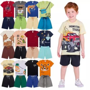 Imagem de Kit 14 Peças de Roupas para bebê Menino 7 Camisetas 7 Bermudas Kit com