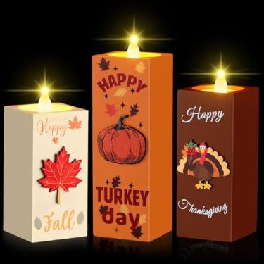 Imagem de SiliFine 3 peças de castiçais de Dia de Ação de Graças, castiçais de madeira, decorações de outono, Natal, mesa rústica, centros de mesa para casa, escritório, bandeja em camadas, outono, ação de