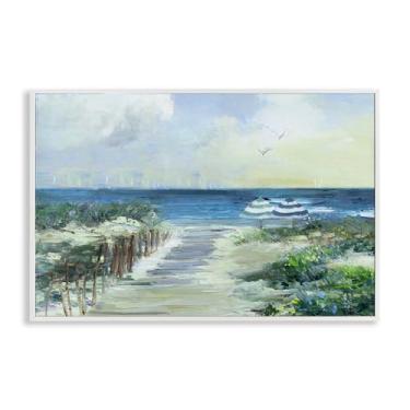 Imagem de Stupell Industries Dois guarda-sóis de praia litoral com arte giclée emoldurada branca, design de Sally Swatland, 40,6 x 61,8 cm