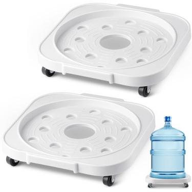 Imagem de SiliFine Pacote com 2 recipientes de garrafa de água de 5 galões com 4 rodízios giratórios, carrinho de bebê, diâmetro interno de 28 litros (branco)