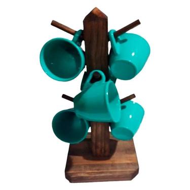 Imagem de Suporte Rústico 6 Xicaras Café Acrílico Cristal - Turquesa