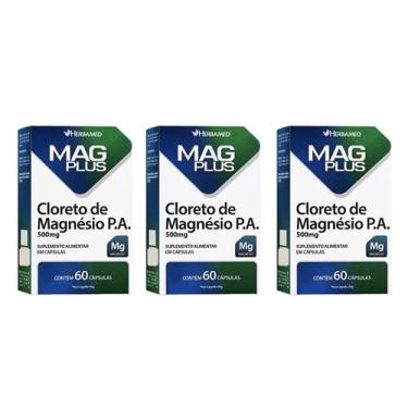 Imagem de Kit 3 Cloreto De Magnésio P.a 500mg 60 Capsulas Mag Plus Herbamed