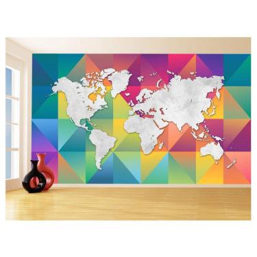 Imagem de Papel De Parede Mapa Mundi Concreto Arte Cores 3,5M Nmu55
