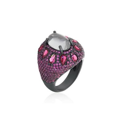 Imagem de Anel Cabochão Fumê Folheado A Ródio Negro 14