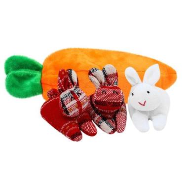 Imagem de Unzip Rabbit Doll Toy 3 coelhos em saco de cenoura Saco de cenoura Con
